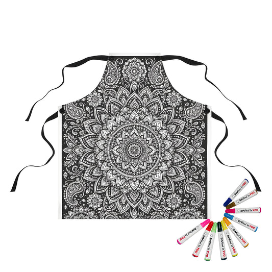 Paisley Flower Mandala Apron coloring kit mockup with polyester and graphic print