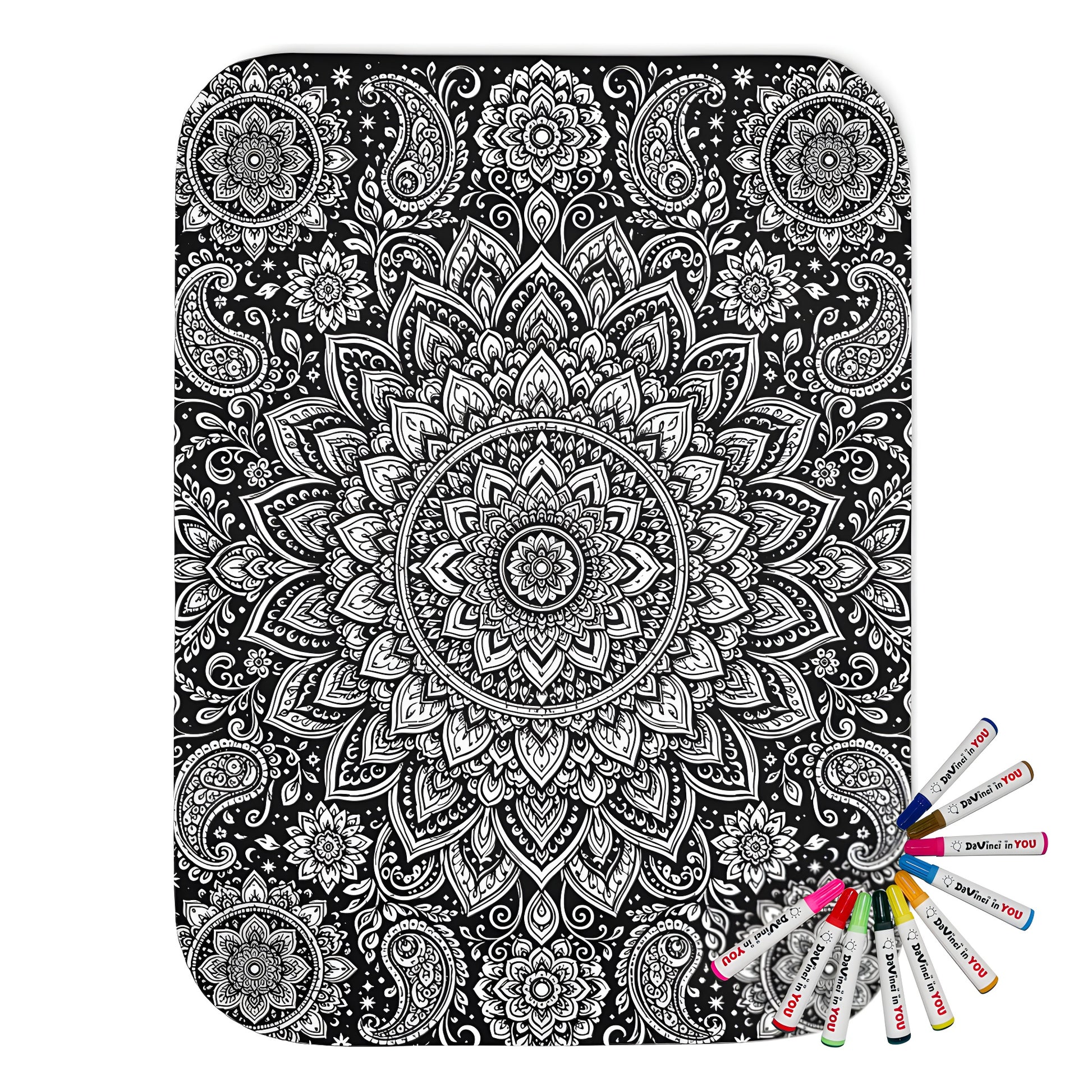 Paisley Flower Mandala Sherpa Blanket coloring kit mockup with polyester and graphic print