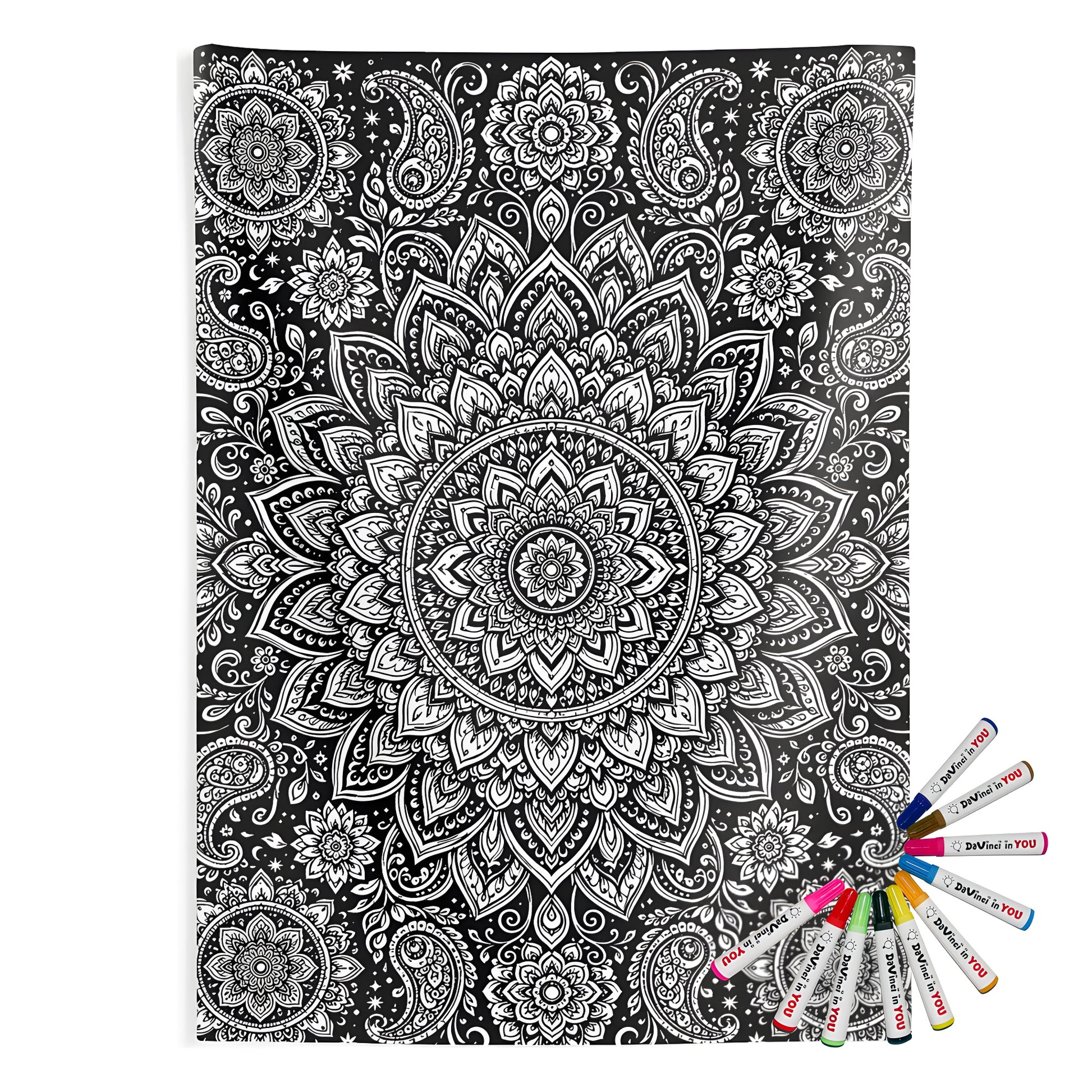 Paisley Flower Mandala Indoor Wall Tapestry coloring kit mockup with polyester and graphic print