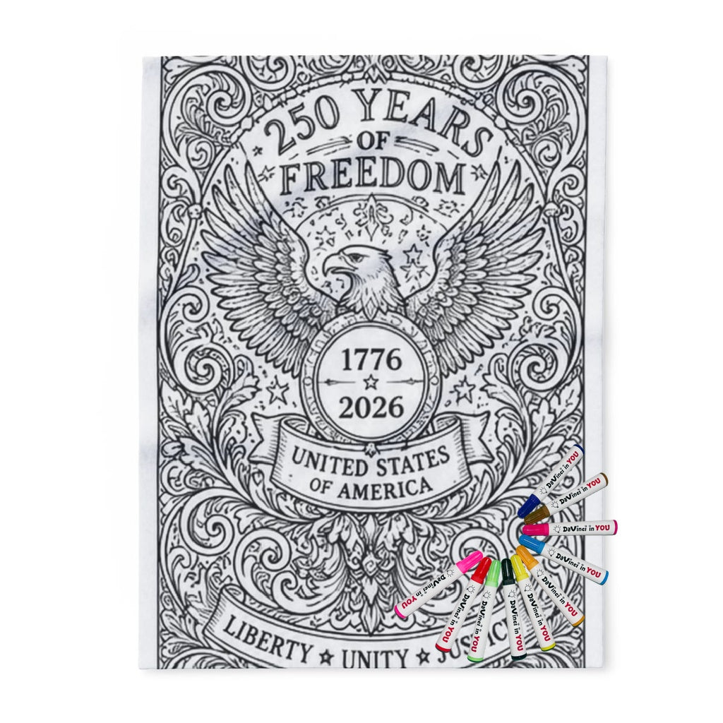 Patriotic Eagle Fleece Blanket coloring kit mockup with polyester fleece and graphic print