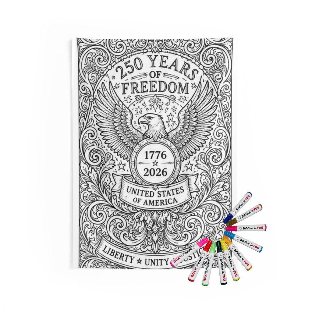 Patriotic Eagle Indoor Wall Tapestry coloring kit mockup with polyester and graphic print