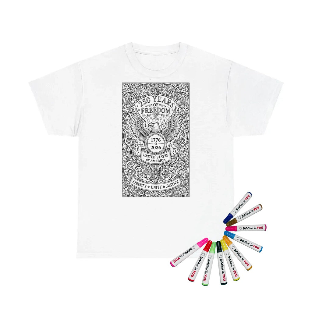 Patriotic Eagle Kids T-Shirt coloring kit mockup with white base, cotton, and graphic print