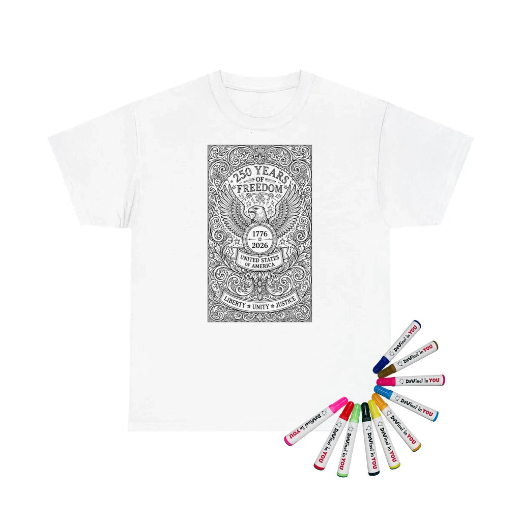 Patriotic Eagle Unisex T-Shirt coloring kit mockup with white base, cotton, and graphic print