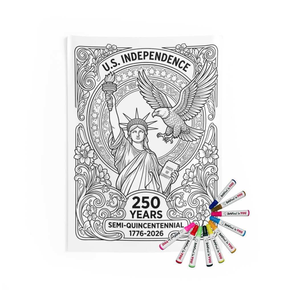 Patriotic for U S Independence Indoor Wall Tapestry coloring kit mockup with polyester and graphic print