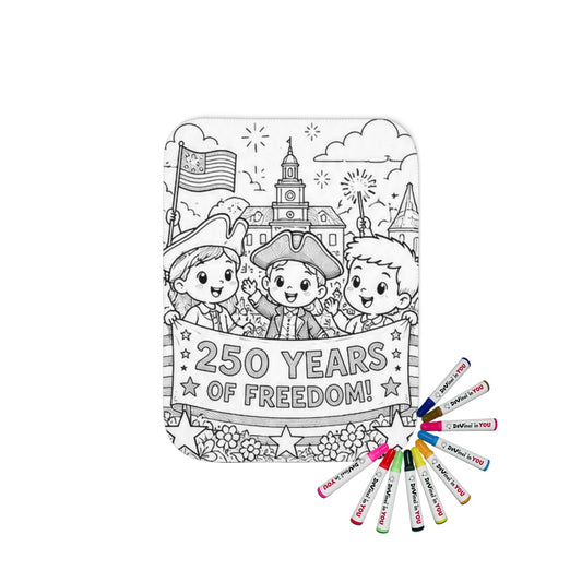 Sherpa coloring blanket with fabric markers featuring a patriotic kids design