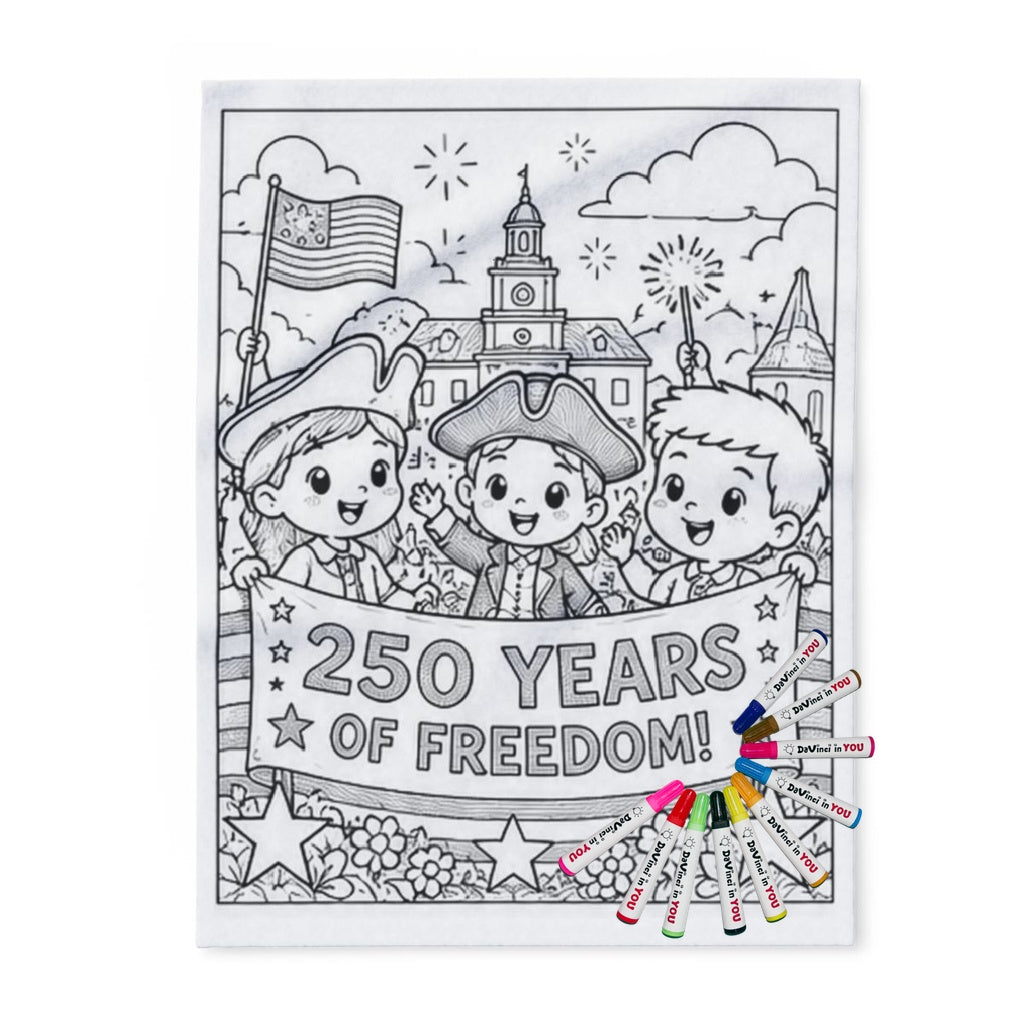 Patriotic Kids Fleece Blanket coloring kit mockup with polyester fleece and graphic print