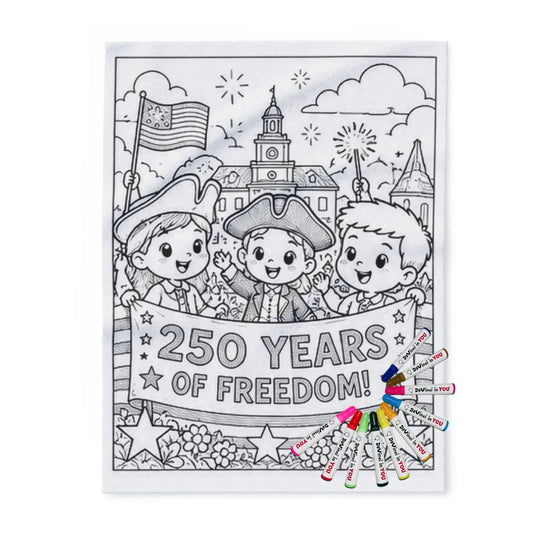 Patriotic Kids Fleece Blanket coloring kit mockup with polyester fleece and graphic print