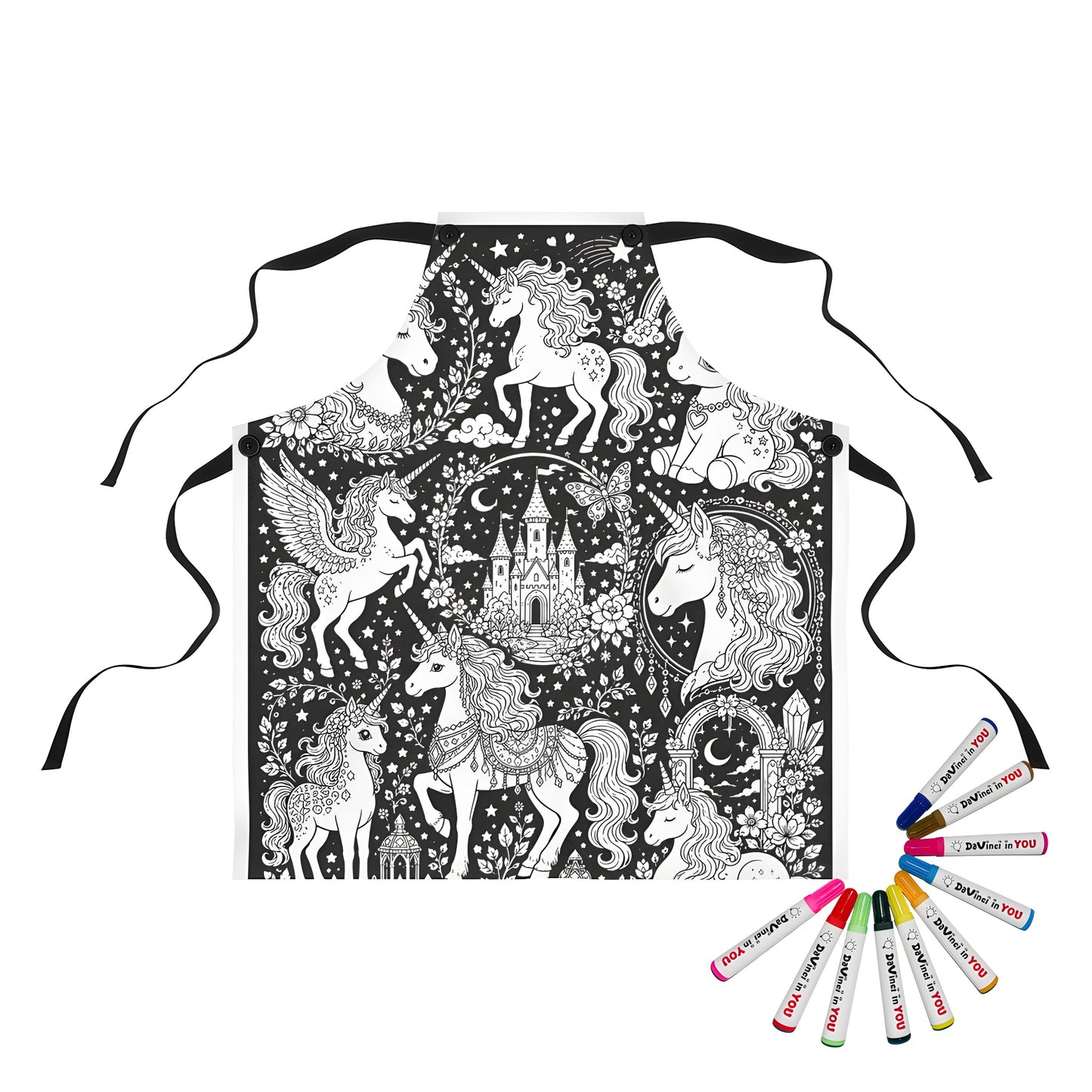 Rainbow Unicorn Dreamscape Apron coloring kit mockup with polyester and graphic print