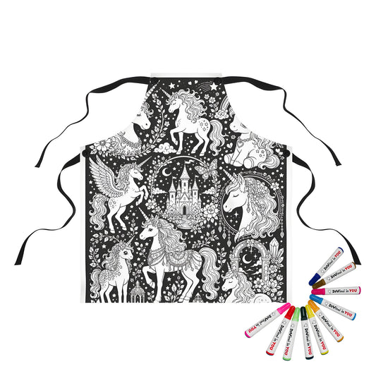 Rainbow Unicorn Dreamscape Apron coloring kit mockup with polyester and graphic print