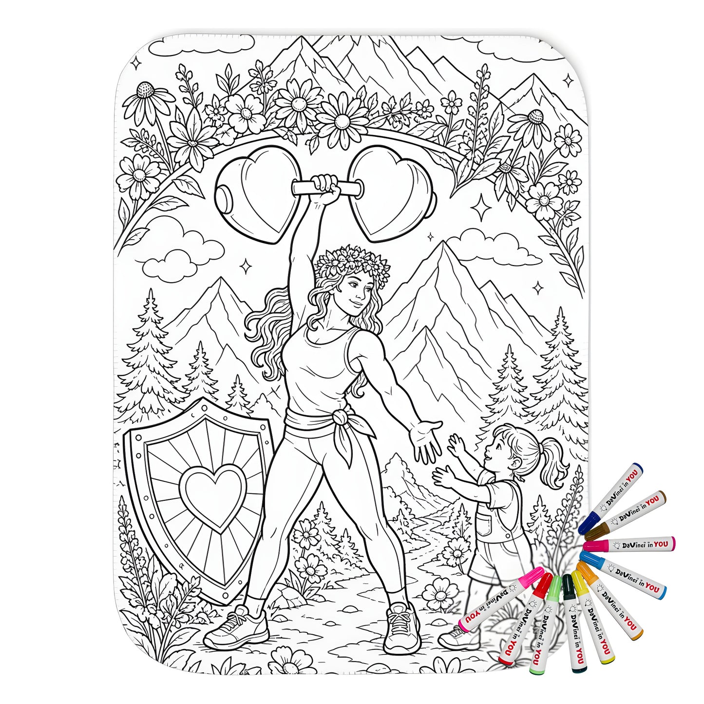 Strong Mom Sherpa Blanket coloring kit mockup with polyester and graphic print
