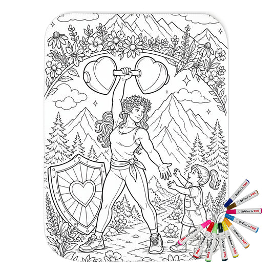 Strong Mom Sherpa Blanket coloring kit mockup with polyester and graphic print