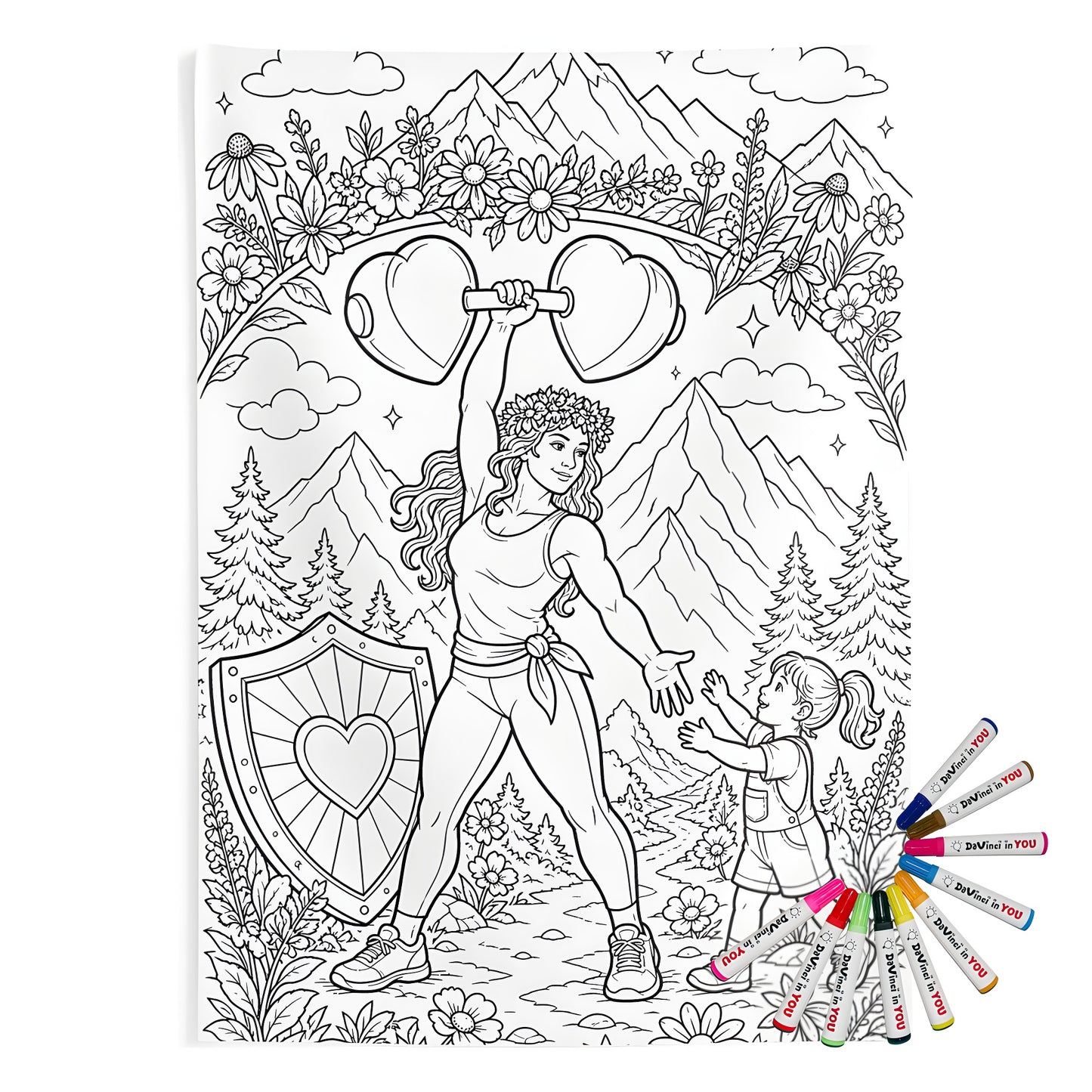 Strong Mom Indoor Wall Tapestry coloring kit mockup with polyester and graphic print
