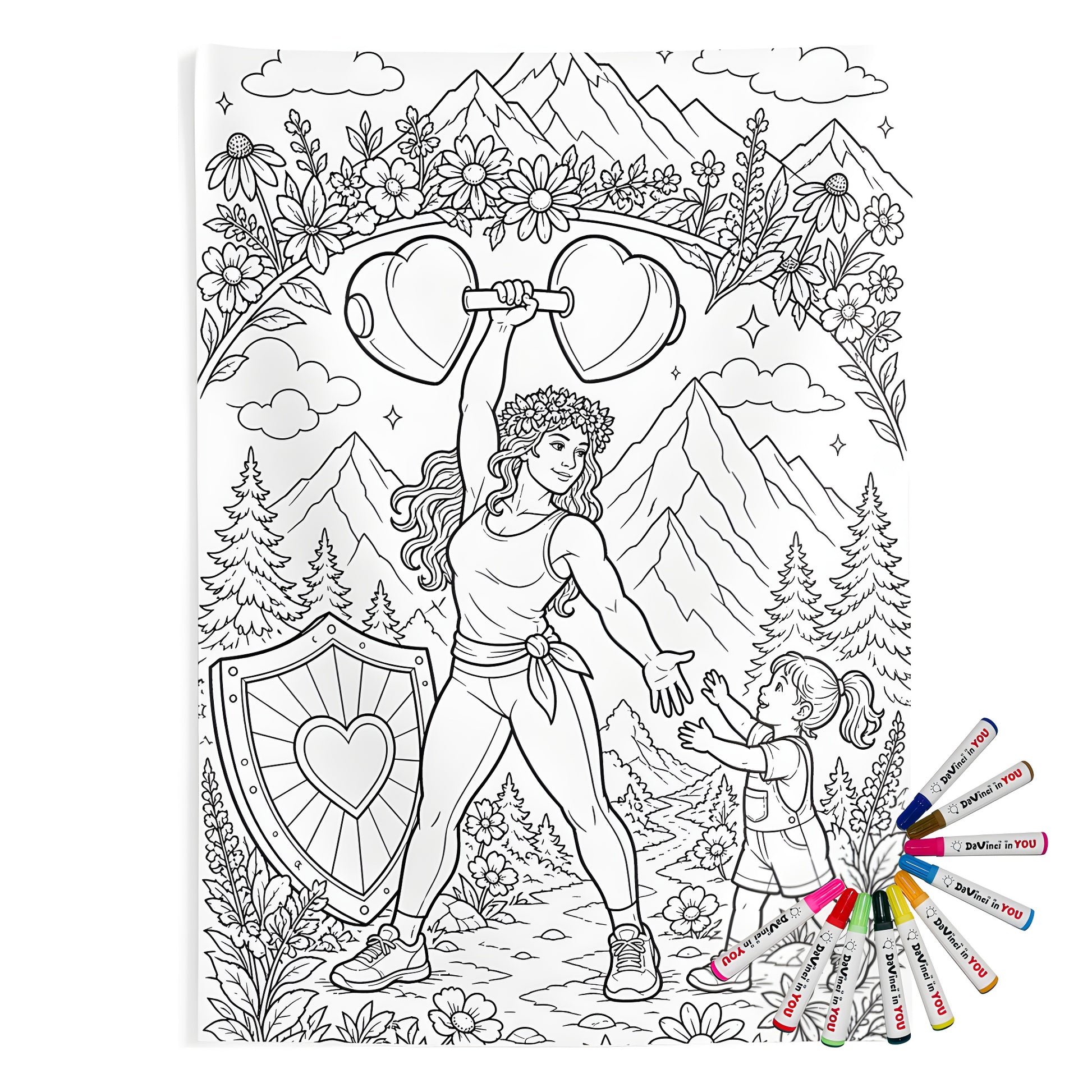 Strong Mom Indoor Wall Tapestry coloring kit mockup with polyester and graphic print