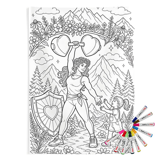 Strong Mom Indoor Wall Tapestry coloring kit mockup with polyester and graphic print