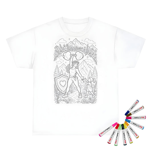 Strong Mom Kids T-Shirt coloring kit mockup with white base, cotton, and graphic print