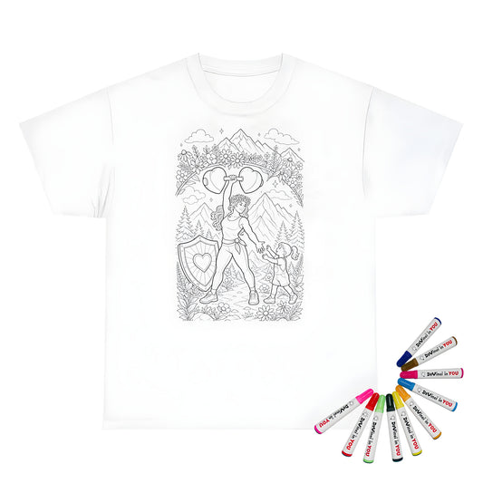 Strong Mom Unisex T-Shirt coloring kit mockup with white base, cotton, and graphic print