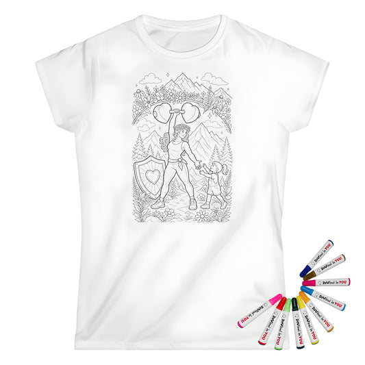 Strong Mom Womens T-Shirt coloring kit mockup with white base, cotton, and graphic print