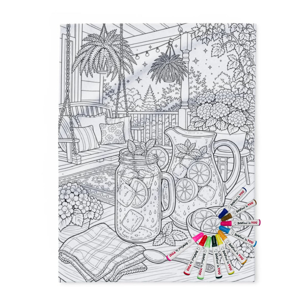 Fleece Blanket Coloring Kit with Fabric Markers - Summer Porch