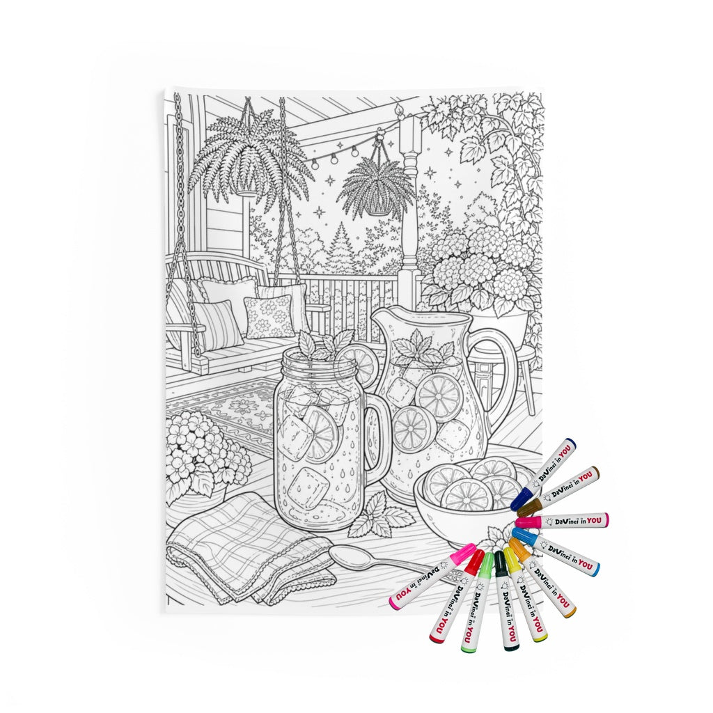 Indoor Wall Tapestry Coloring Kit with 10 Fabric Markers - Summer Porch