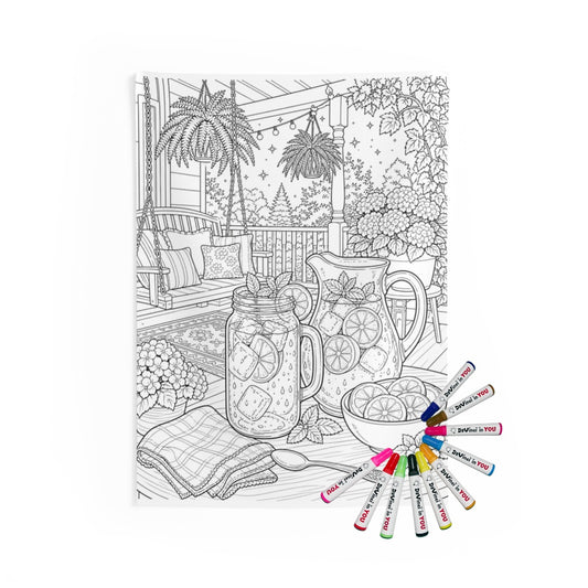 Indoor Wall Tapestry Coloring Kit with 10 Fabric Markers - Summer Porch