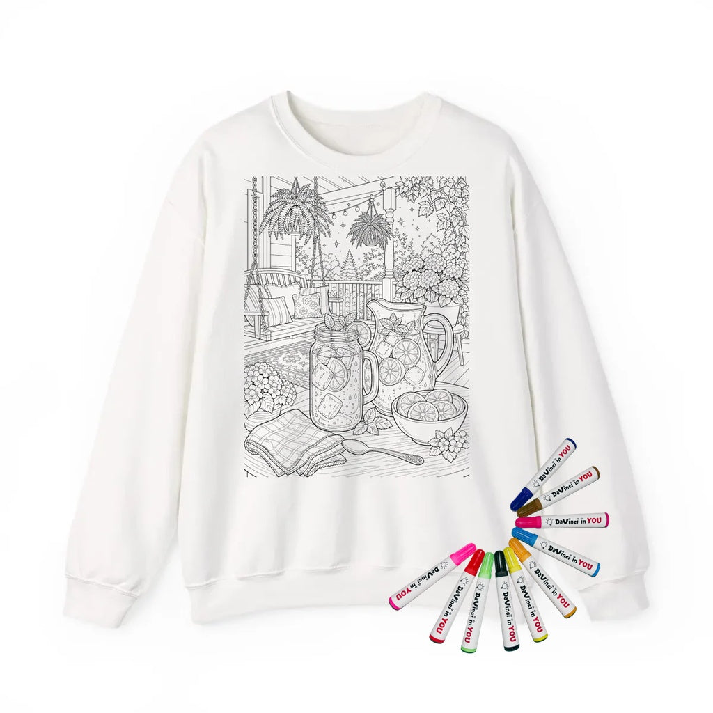 Adult Crewneck Sweatshirt Coloring Kit with 10 Fabric Markers - Summer Porch