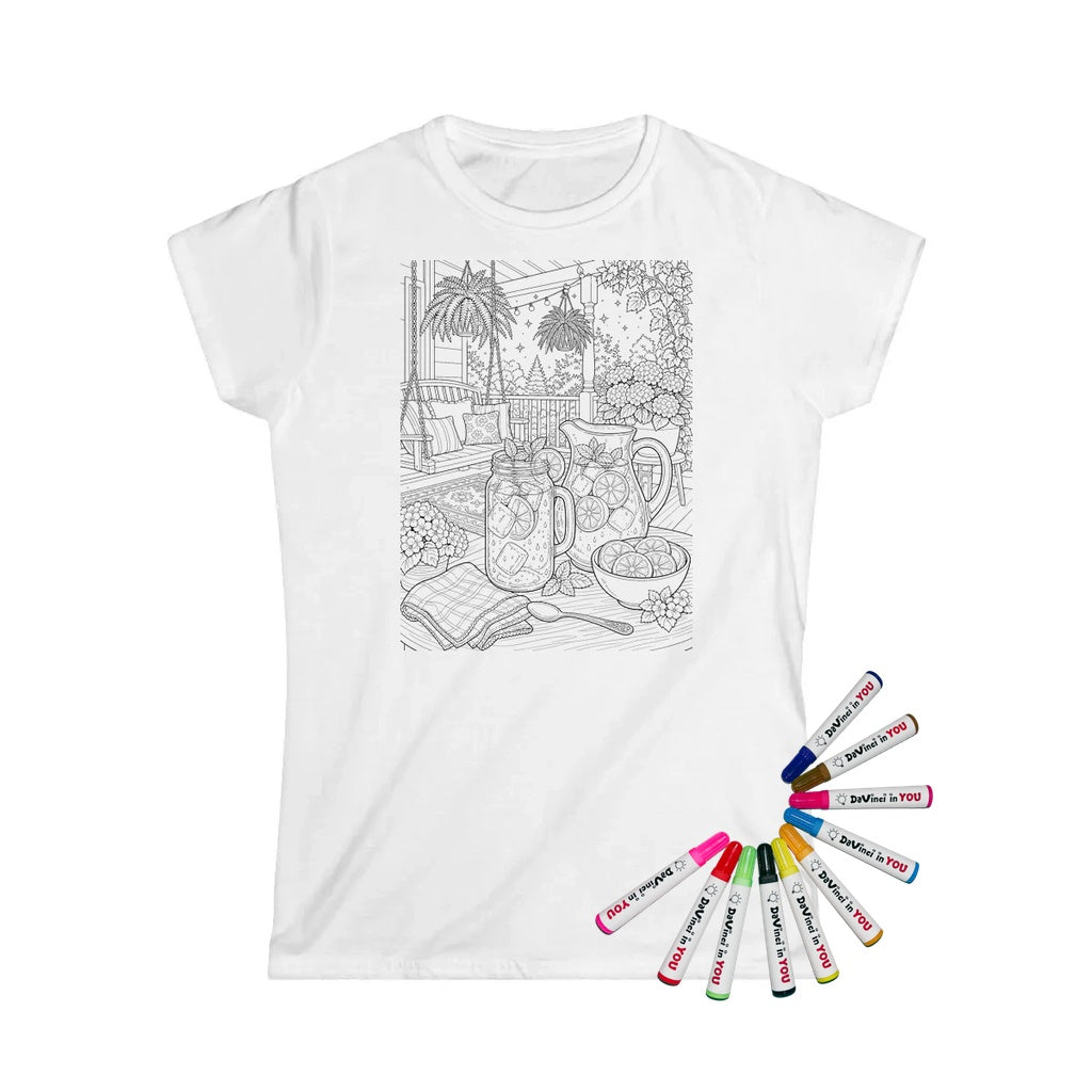 Womens T-Shirt Coloring Kit with 10 Fabric Markers - Summer Porch