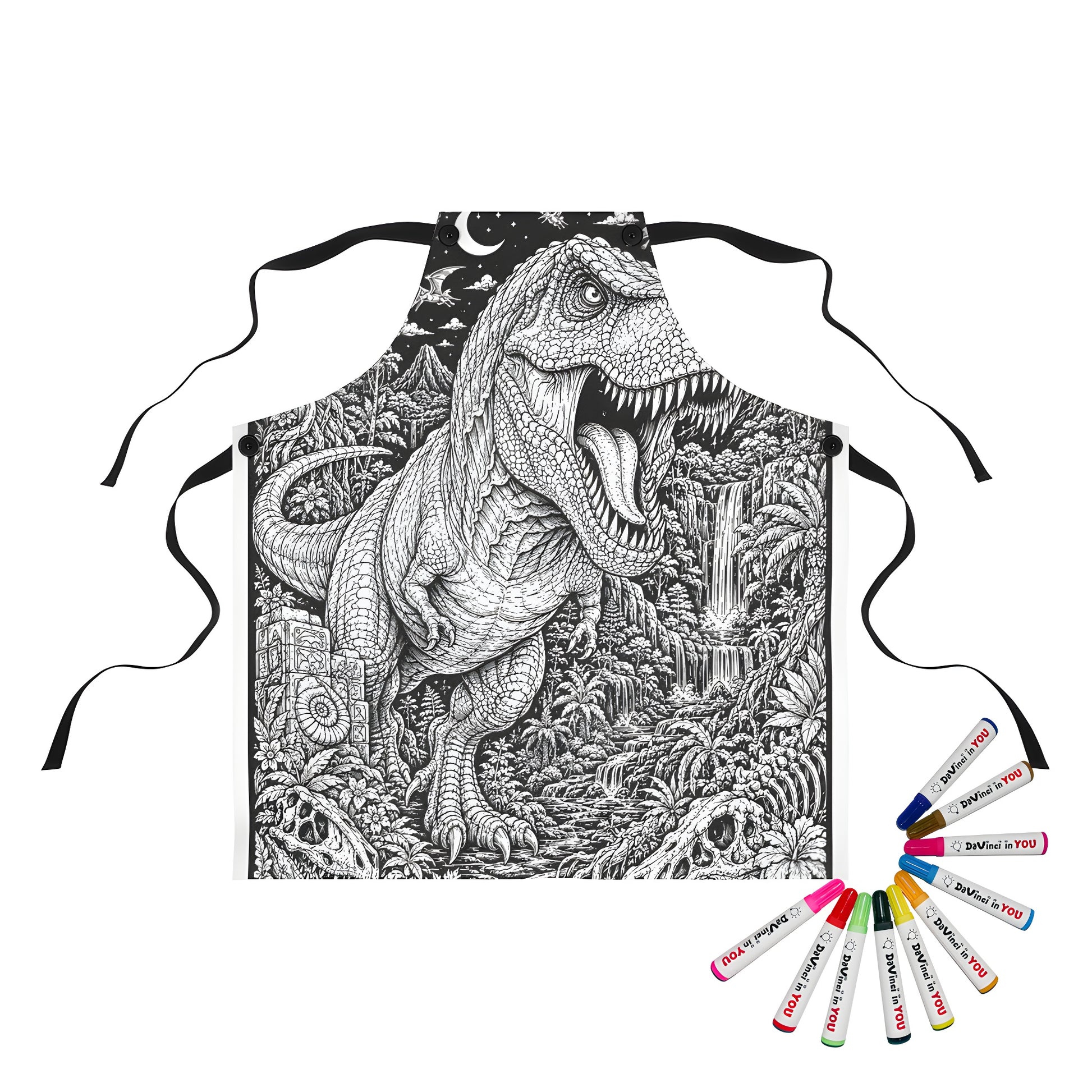 T Rex Rainforest Apron coloring kit mockup with polyester and graphic print