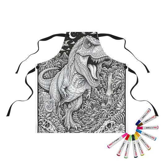 T Rex Rainforest Apron coloring kit mockup with polyester and graphic print