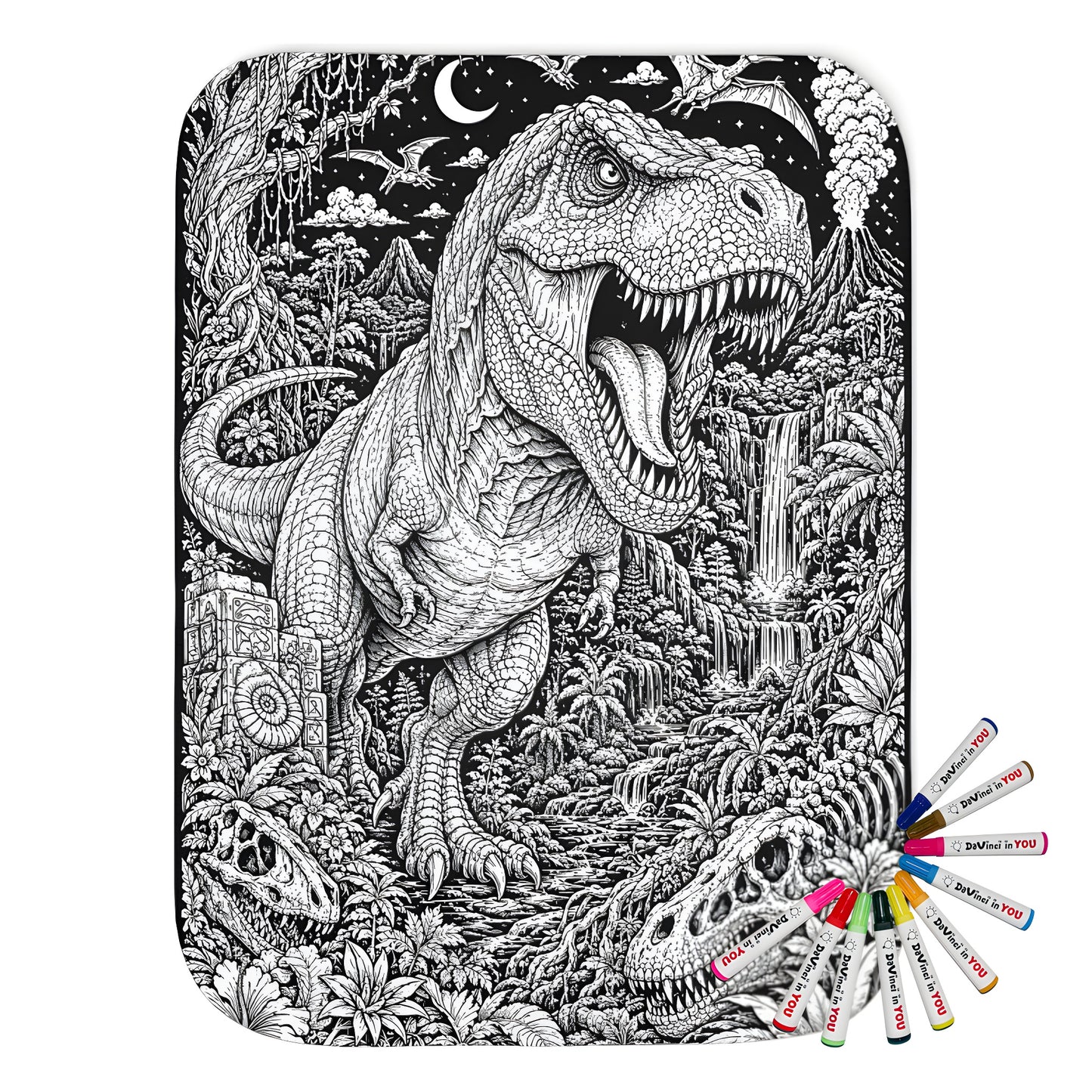 T Rex Rainforest Sherpa Blanket coloring kit mockup with polyester and graphic print