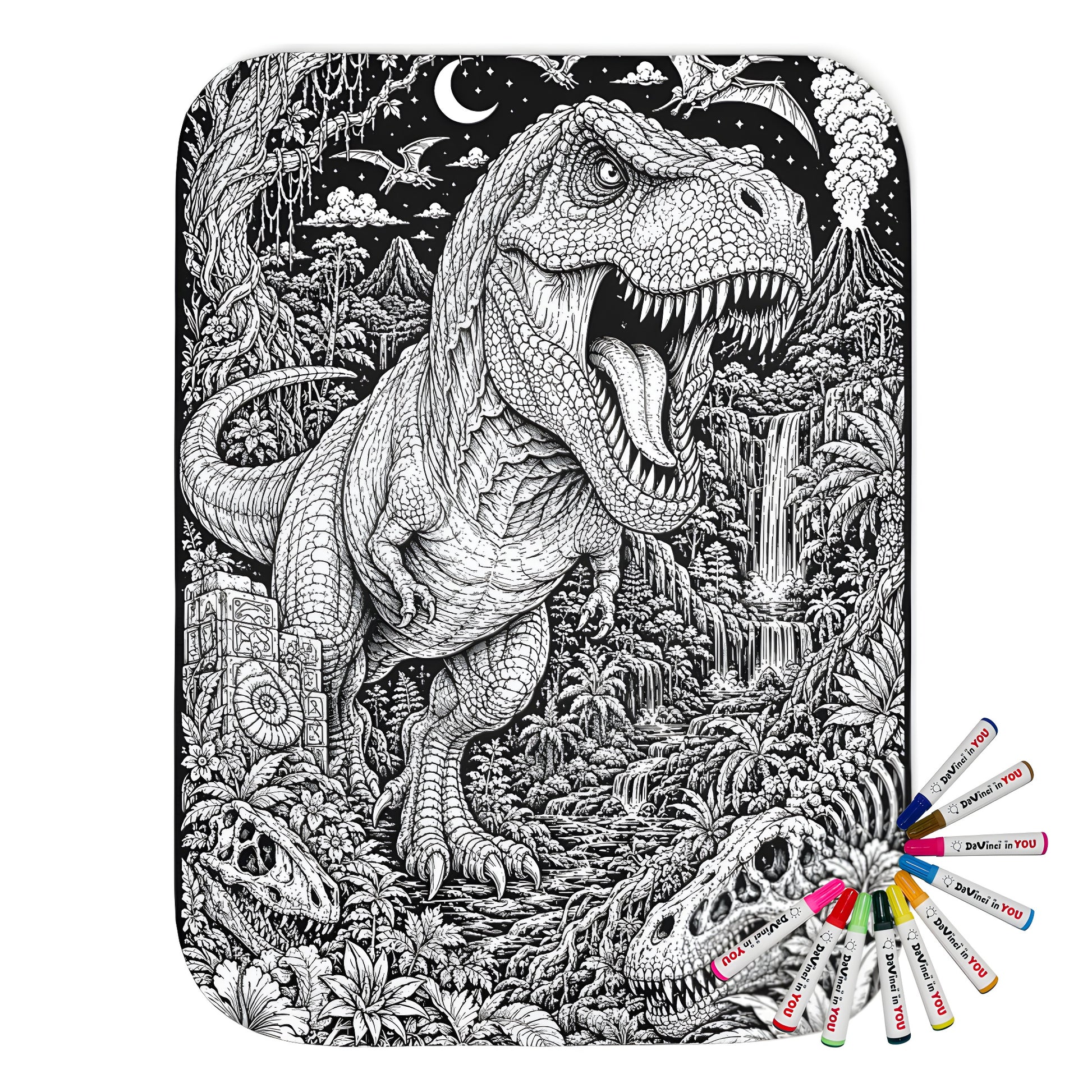 T Rex Rainforest Sherpa Blanket coloring kit mockup with polyester and graphic print