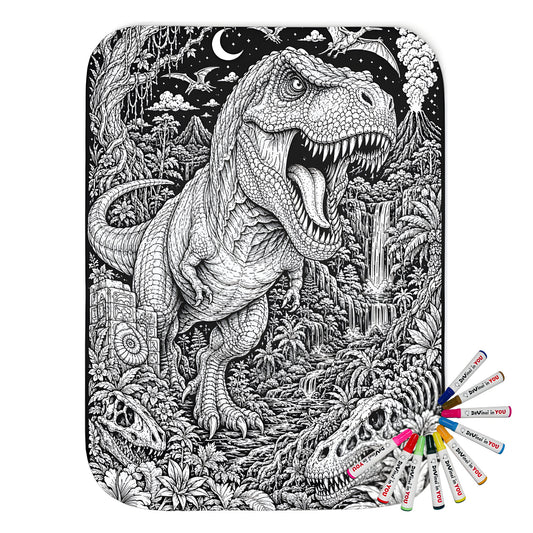 T Rex Rainforest Sherpa Blanket coloring kit mockup with polyester and graphic print