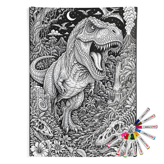 T Rex Rainforest Indoor Wall Tapestry coloring kit mockup with polyester and graphic print