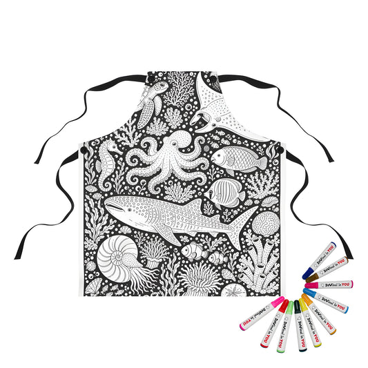 Tropical Coral Reef Apron coloring kit mockup with polyester and graphic print
