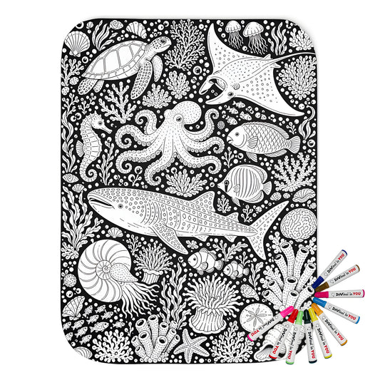 Tropical Coral Reef Sherpa Blanket coloring kit mockup with polyester and graphic print
