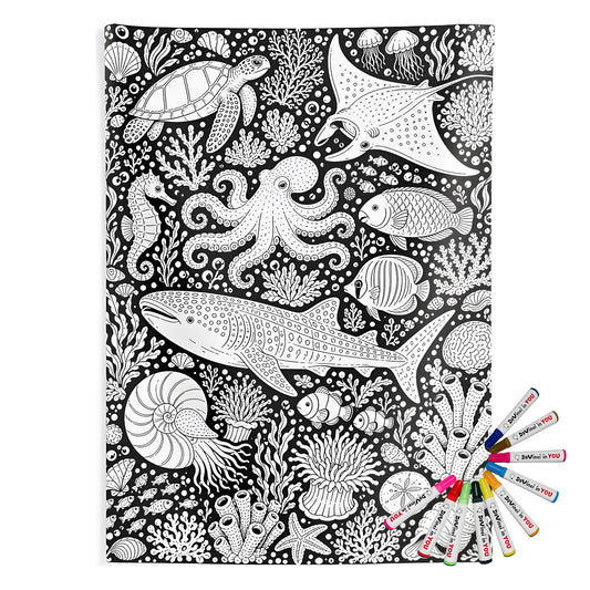 Tropical Coral Reef Indoor Wall Tapestry coloring kit mockup with polyester and graphic print
