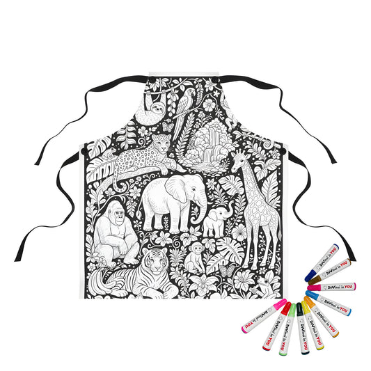 Tropical Jungle Safari Apron coloring kit mockup with polyester and graphic print