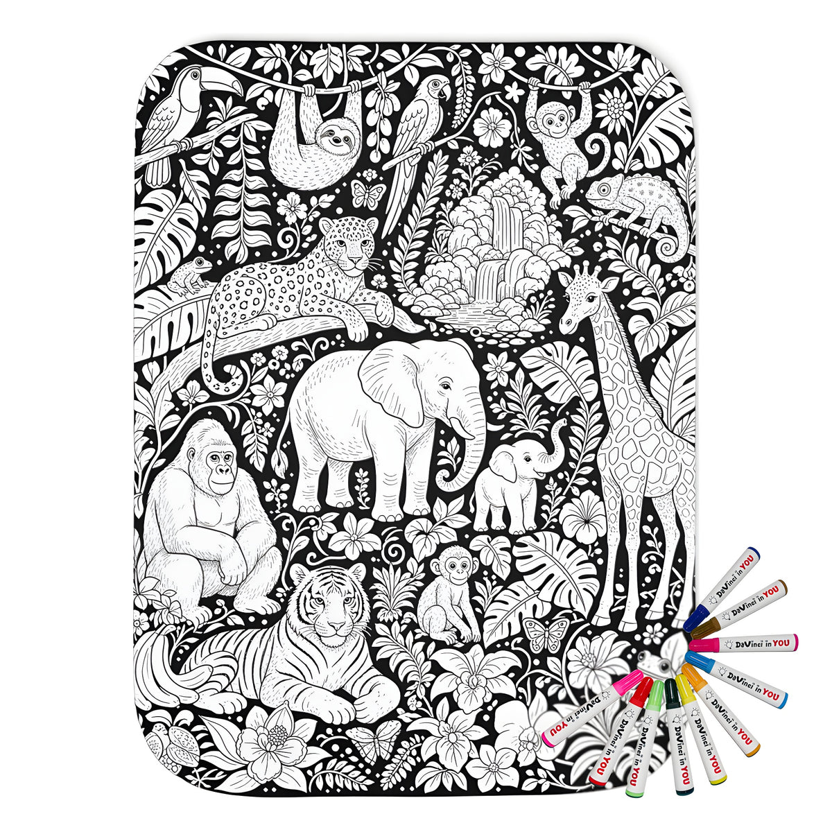 Tropical Jungle Safari Sherpa Blanket coloring kit mockup with polyester and graphic print
