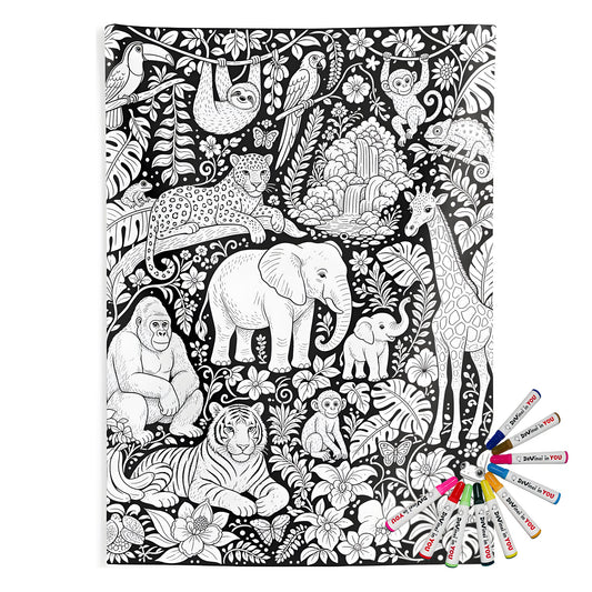 Tropical Jungle Safari Indoor Wall Tapestry coloring kit mockup with polyester and graphic print