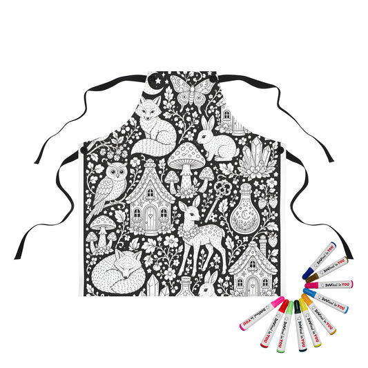 Woodland Fairy Cottages Apron coloring kit mockup with polyester and graphic print