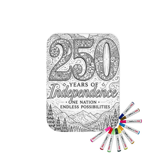 Sherpa coloring blanket with fabric markers featuring a 250 Years of Independence patriotic design
