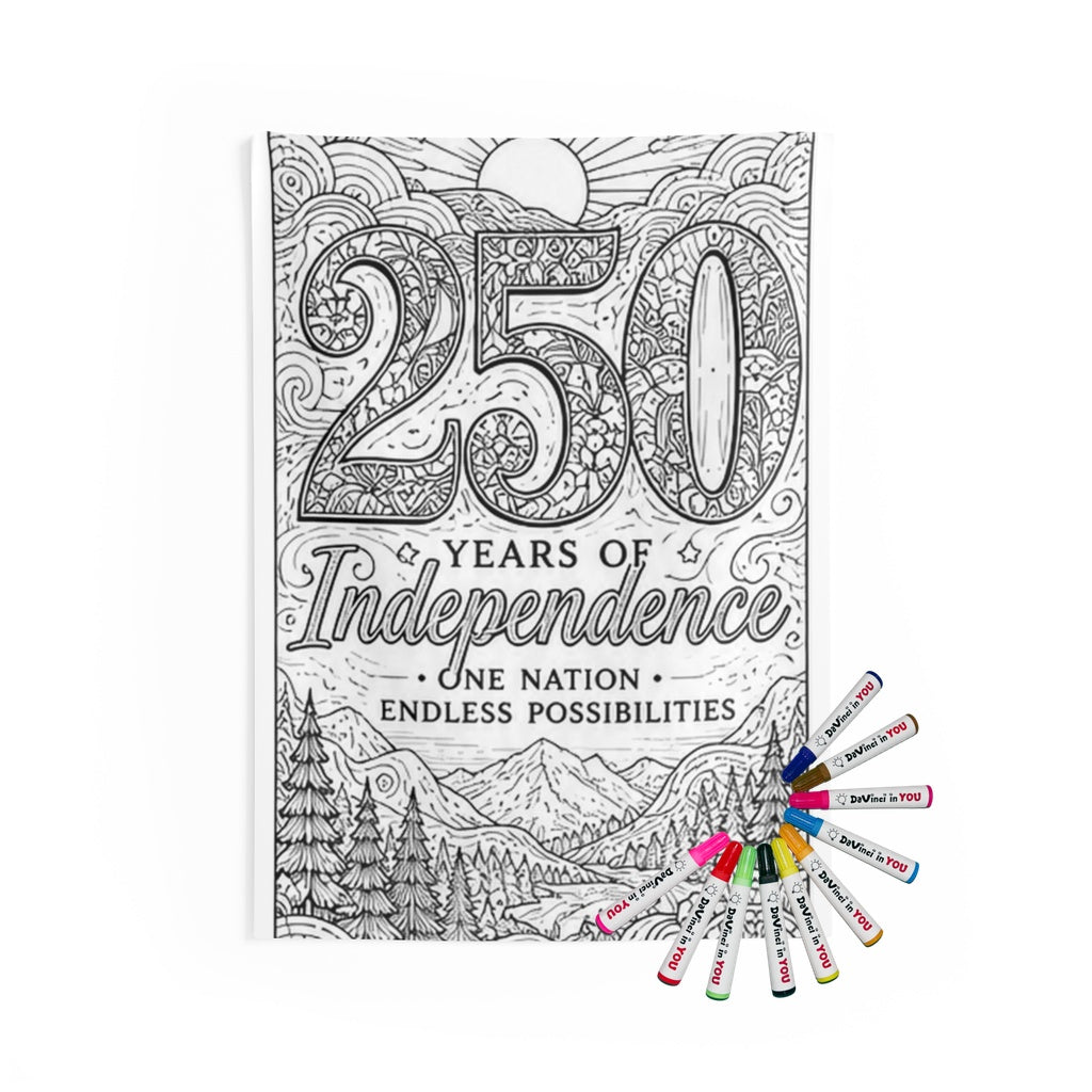 250 Years of Independence Indoor Wall Tapestry coloring kit mockup with polyester and graphic print