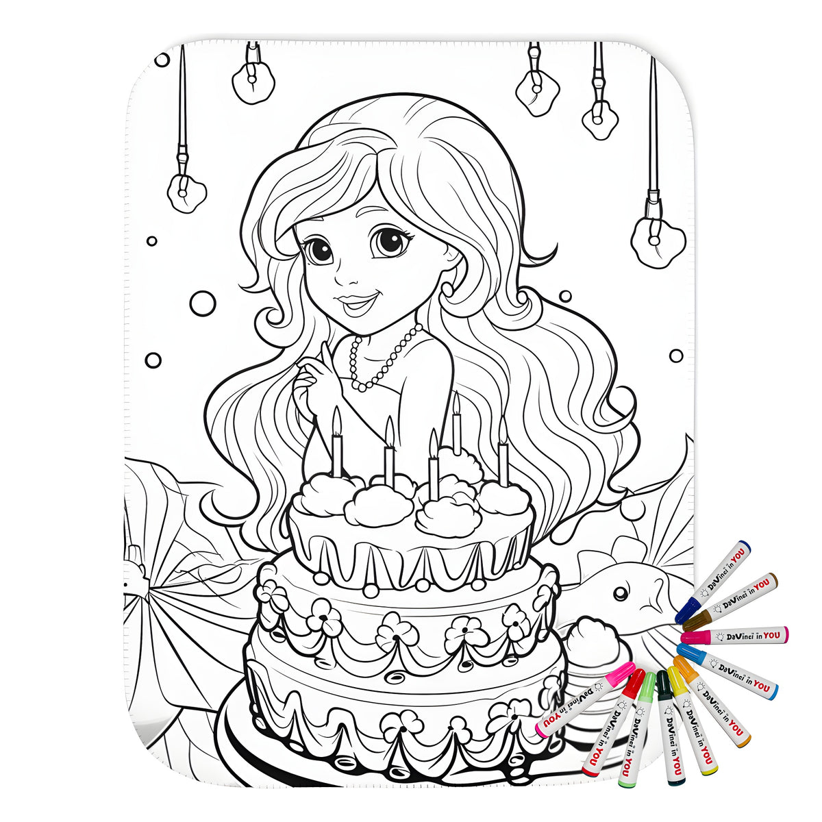 Blanket coloring kit product image - Birthday themed blanket with colorful decorations