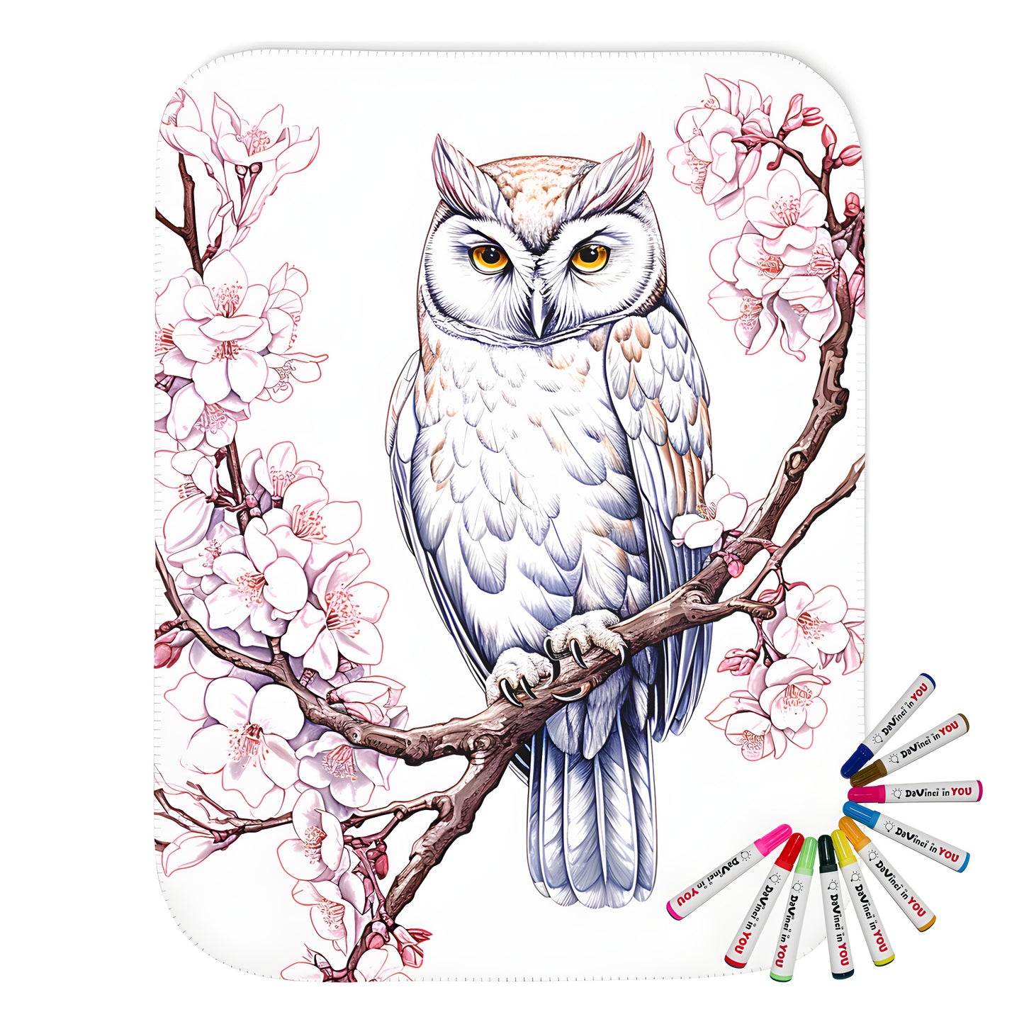 Colorful owl blanket with blossoms on branch