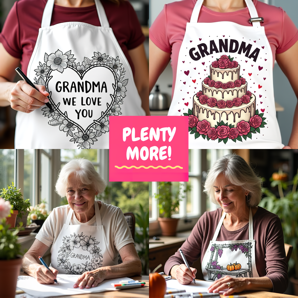 Apron Coloring Kit with 10 Fabric Markers - Flowers with Text