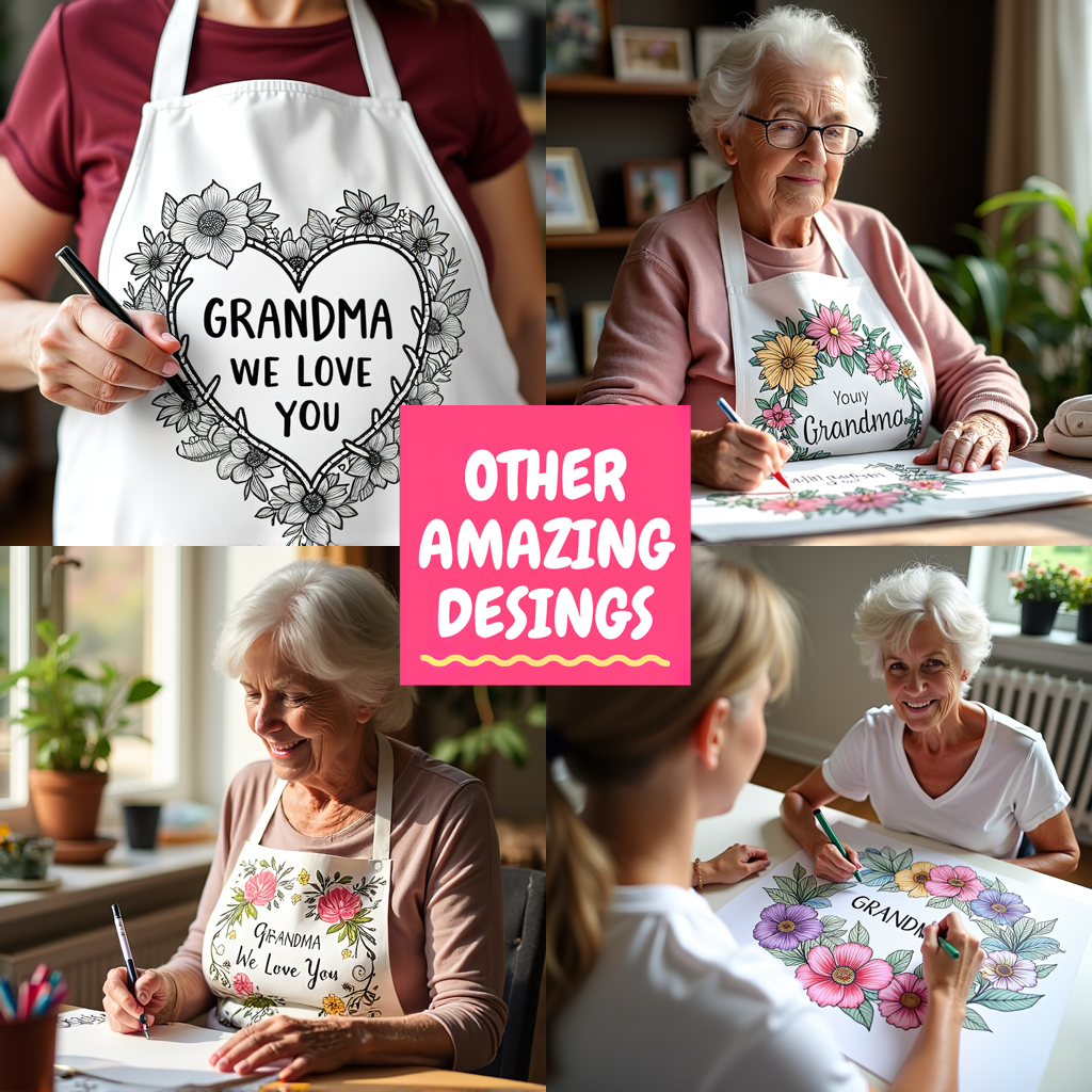 Apron Coloring Kit with 10 Fabric Markers - Grandma Love