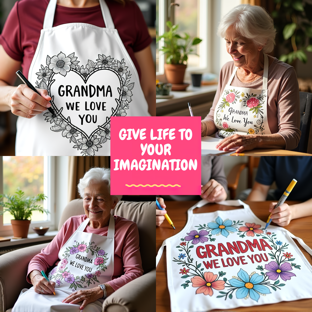 Apron Coloring Kit with 10 Fabric Markers - Grandma