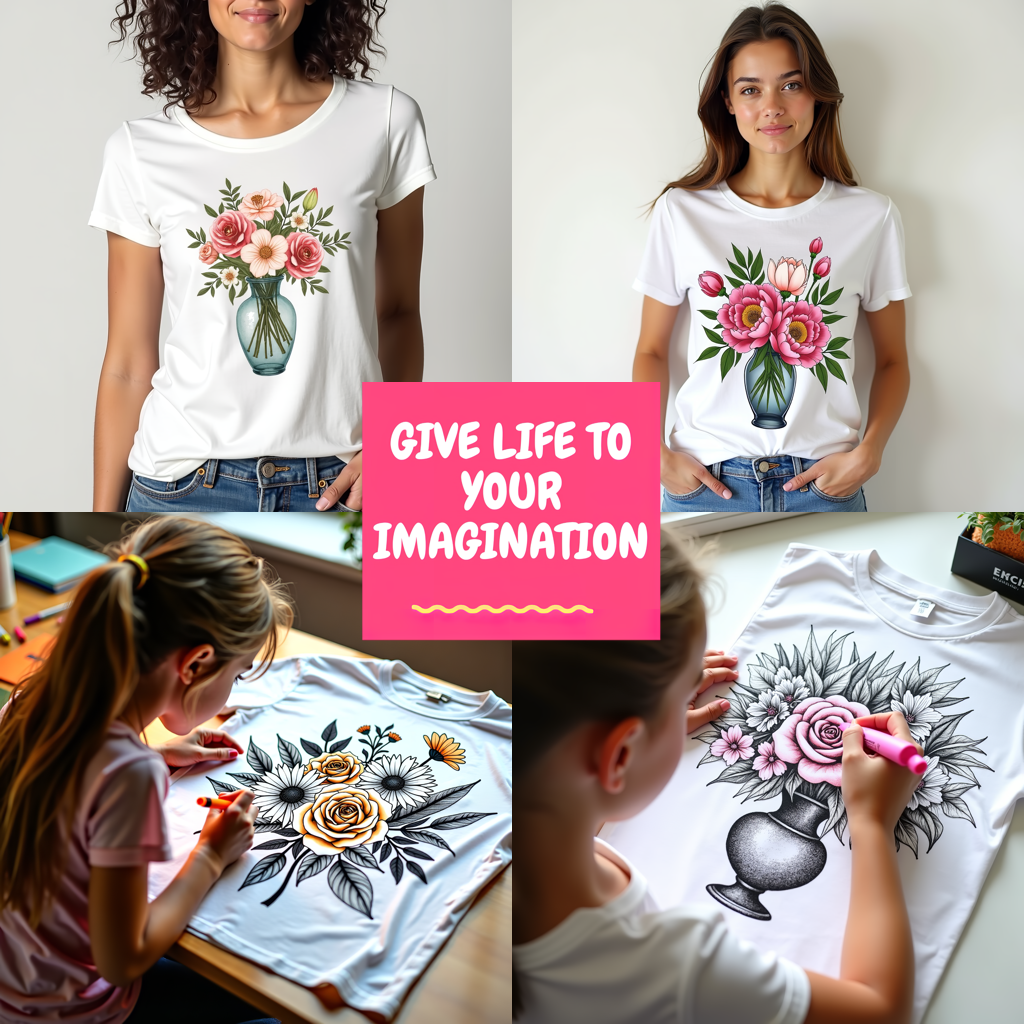 Unisex T-shirt Coloring Kit with 10 Fabric Markers - Floral Frame