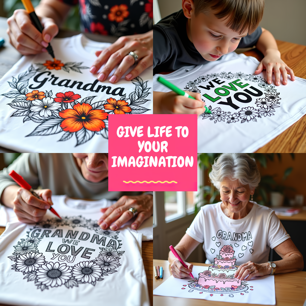 Unisex T-shirt Coloring Kit with 10 Fabric Markers - Grandma