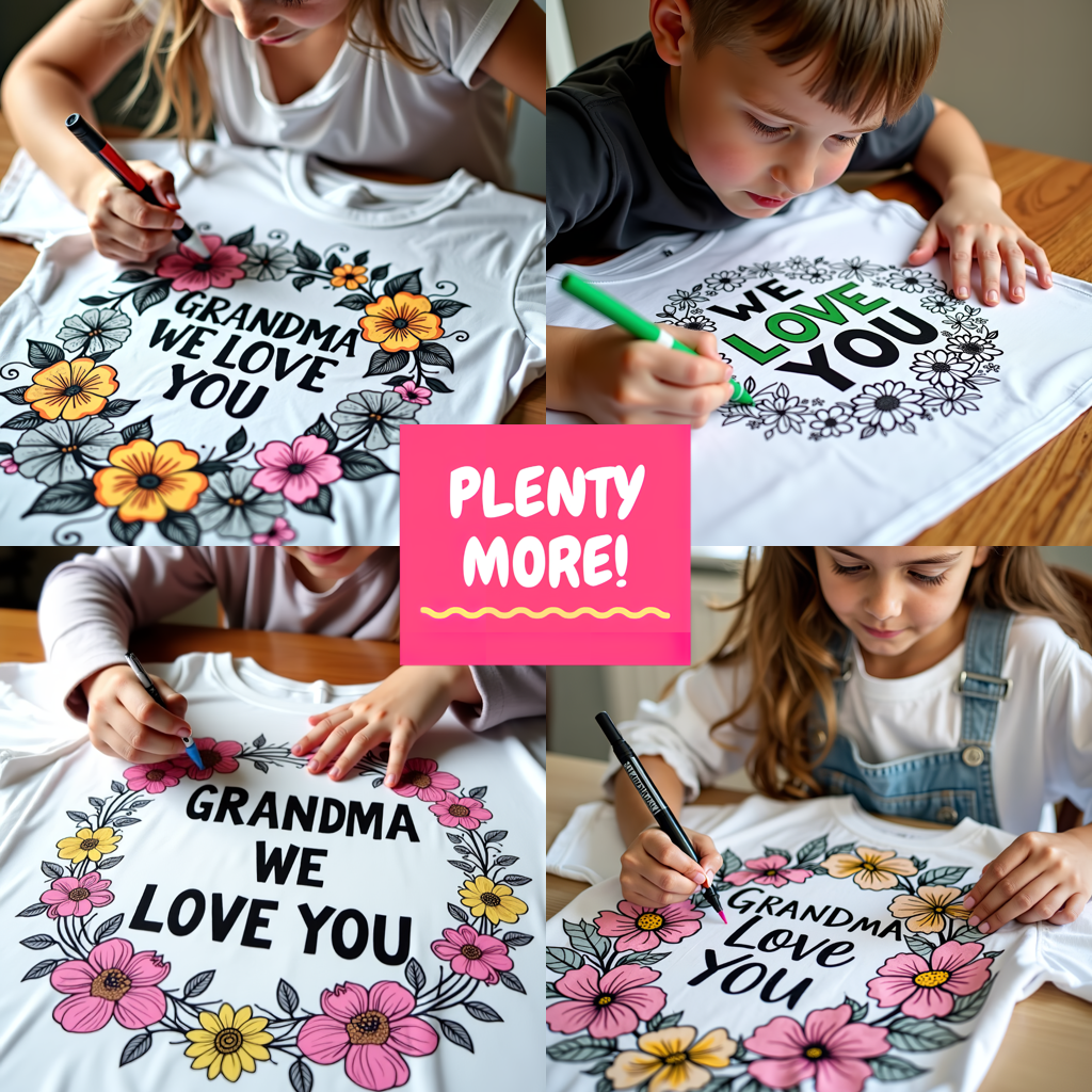 Kid's T-shirt Coloring Kit with 10 Fabric Markers - Grandma Love