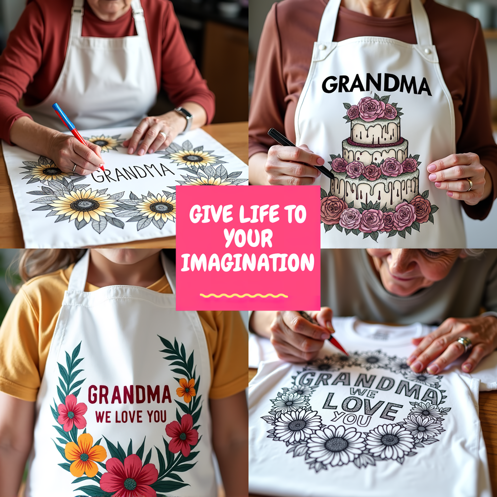 Unisex T-shirt Coloring Kit with 10 Fabric Markers - Love for Grandma